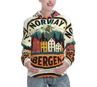 UVBDF Norway Bergen Houses - Sudadera con capucha para mujer, con bolsillo, de manga larga, con bolsillo, Negro, XL