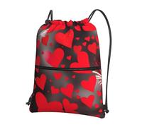 UVBDF Red Hearts - Mochila ligera con estampado de fuegos artificiales con cremallera de cordón, compartimento ajustable para excursiones a pie por la playa, Black, One Size, Mochilas daypack