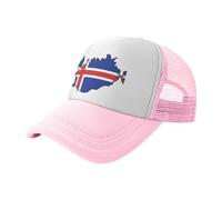 UVBDF Sombreros de sol con estampado de mapa de la bandera de Islandia, sombreros clásicos de camionero con parte trasera de malla, gorras de béisbol ajustables para viajes diarios, rosa, Talla única