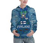 UVBDF Sudadera de invierno con capucha y bolsillo para mujer, diseño de mapa de Finlandia con varias hazañas, Negro, S