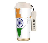 UVBDF Taza de café con diseño de mapa de la bandera de la India, de acero inoxidable, tapa de fugas, taza térmica para café helado, bebidas calientes