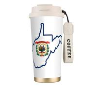 UVBDF Taza de café con diseño de mapa de la bandera del estado de Virginia Occidental, taza térmica de viaje en acero inoxidable, tapa con fugas para café helado, bebidas calientes