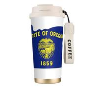 UVBDF Taza de café con mapa de la bandera del estado de Oregon en acero inoxidable, tapa de fugas, taza térmica para café helado, bebidas calientes