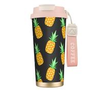 UVBDF Taza de café de piña amarilla de viaje en acero inoxidable, tapa de fugas, taza térmica para café helado, bebidas calientes