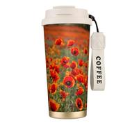 UVBDF Taza de café de viaje con diseño de amapola y flores de amapola, taza térmica con tapa para café helado, bebidas calientes