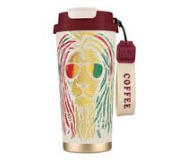 UVBDF Taza de café de viaje con diseño de león con gafas de sol en acero inoxidable, tapa de fugas, taza térmica para café helado, bebidas calientes