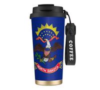 UVBDF Taza de café de viaje con la bandera del estado de Dakota del Norte en acero inoxidable, tapa de fugas, taza térmica para café helado, preparaciones calientes
