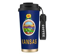 UVBDF Taza de café de viaje con la bandera del estado de Kansas en acero inoxidable, taza térmica con tapa para café helado, bebidas calientes