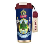 UVBDF Taza de café de viaje con la bandera del estado de Maine en acero inoxidable, tapa con fugas, taza térmica para café helado, bebidas calientes
