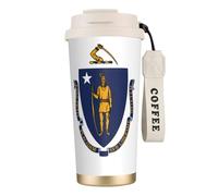 UVBDF Taza de café de viaje con la bandera del estado de Massachusetts en acero inoxidable, taza térmica con tapa para café helado, bebidas calientes