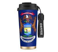 UVBDF Taza de café de viaje con la bandera del estado de Michigan en acero inoxidable, tapa con fugas, taza térmica para café helado, bebidas calientes