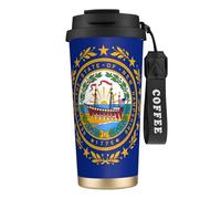 UVBDF Taza de café de viaje con la bandera del estado de New Hampshire en acero inoxidable, tapa con fugas, taza térmica para café helado, bebidas calientes