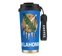 UVBDF Taza de café de viaje con la bandera del estado de Oklahoma en acero inoxidable, tapa con fugas, taza térmica para café helado, bebidas calientes