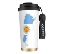 UVBDF Taza de café de viaje con mapa de la bandera argentina en acero inoxidable, tapa de fugas, taza térmica para café helado, bebidas calientes