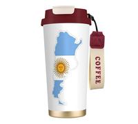 UVBDF Taza de café de viaje con mapa de la bandera argentina en acero inoxidable, tapa de fugas, taza térmica para café helado, bebidas calientes