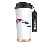 UVBDF Taza de café de viaje con mapa de la bandera cubana en acero inoxidable, tapa de fugas, taza térmica para café helado, bebidas calientes