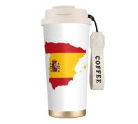 UVBDF Taza de café de viaje con mapa de la bandera de España en acero inoxidable, tapa de fugas, taza térmica para café helado, bebidas calientes
