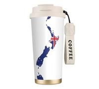 UVBDF Taza de café de viaje con mapa de la bandera de Nueva Zelanda en acero inoxidable, tapa de fugas, taza térmica para café helado, bebidas calientes