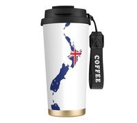 UVBDF Taza de café de viaje con mapa de la bandera de Nueva Zelanda en acero inoxidable, tapa de fugas, taza térmica para café helado, bebidas calientes