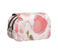 UVBDF Tazas de té con rosas, romántica impresión desgastada para la escuela, estuche organizador de lápices de doble capa, bolsa de papelería para niños, Black, Talla única, Organizador de bolsas