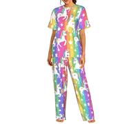 UVBDF Unicorns On Stripes - Conjunto de pijama de cuello redondo para mujer, ropa de dormir suave con pantalones de cintura elástica para todas las ocasiones, Negro, XL
