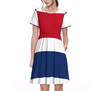 UVBDF Vestido de primavera con bandera holandesa para mujer, vestido de manga corta estampado con bolsillos, cintura elástica, falda cómoda para el día a día, Negro, M