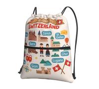 UVBDF Welcome To Switzerland - Mochila ligera con estampado de viaje con cremallera de cordón, compartimento ajustable para paseos por la playa, Black, One Size, Mochilas daypack