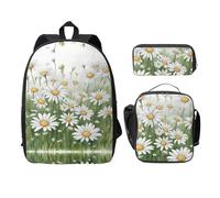 UVBDF White Daisy - Mochila para libros con fiambrera, bolsa para lápices para aventuras de fin de semana, Black, Talla única, Organizador de bolsas