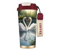 UVBDF White Swans On The Lake - Taza de café de viaje en acero inoxidable, tapa de fugas, taza térmica para café helado, bebidas calientes