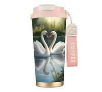 UVBDF White Swans On The Lake - Taza de café de viaje en acero inoxidable, tapa de fugas, taza térmica para café helado, bebidas calientes