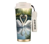 UVBDF White Swans On The Lake - Taza de café de viaje en acero inoxidable, tapa de fugas, taza térmica para café helado, bebidas calientes