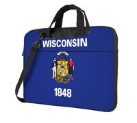 UVBDF Wisconsin State Flag Print Minimalista Bolsa de hombro simple ligera portátil para hombres Regalo de cumpleaños, Black, 15.6 inch