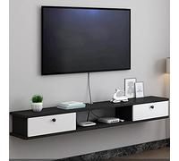 Uvency Gabinete de Soporte de Tv Flotante, Estante de Almacenamiento Multimedia de Madera con Diseño de Orificio de Alambre con 2 Cajones, para Sala de Estar, Sala de Entretenimiento, Oficina/Blanco