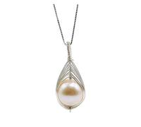 UVERLY Collar con colgante for mujer, colgante de perla de agua dulce blanca redonda Natural, collar con colgante de gota de agua trenzado a mano