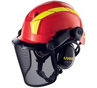 Uvex Pheos Forestry - Casco Forestal con protección auditiva y Facial - SNR: 30 dB - Color: Rojo