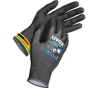 Uvex phynomic F XG - Guantes de protección contra cortes y agarre para zonas húmedas y aceitosas, sensibles y resistentes a la abrasión, color negro