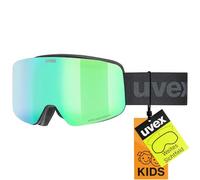 Uvex pwdr FM Gafas de esquí, Niños unisex, black matt/green-clear, one size