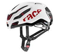 uvex Race 9, Casco Performance Ligero Unisex, ventilación aerodinámica optimizada, ventilación optimizada, White, Red Matt, 57-60 cm