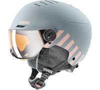 uvex Rocket jr Visor, Casco de esquí Infantiles Robusto, con Visera, Ajuste de Talla individualizado, Rhino, Blush Matt, 54-58 cm