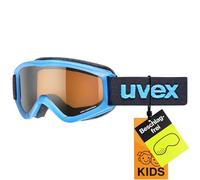 uvex speedy pro, gafas de esquí infantiles, con mejora del contraste, campo visual ampliado antivaho, blue/lasergold, one size