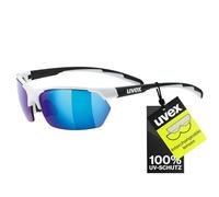 uvex sportstyle 114, gafas outdoor unisex, de espejo, incl. lentes intercambiables con filtros de categoría 0, 1 y 3, white black matt/blue, one size
