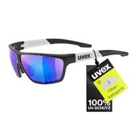 uvex sportstyle 706, gafas deportivas unisex, de espejo, campo de visión antivaho, black matt white/blue, one size