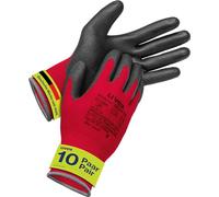 Uvex Unipur 6639, 10 pares de guantes de montaje para zonas secas y ligeramente húmedas, ligeros, sensibles y resistentes a la suciedad, rojo, negro, talla 07/S