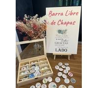 Uvimark | Barra Libre de Chapas para Boda | Detalles Divertidos para Casamientos | Insignias Variadas para Celebración de Matrimonio con Caja, Caballete y Letrero