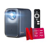 UVISION AllPlay - Proyector inteligente con Google TV, licencia Netflix, Full HD 1080p, WiFi y Bluetooth, enfoque automático, corrección trapezoidal automática, Dolby Audio, portátil, con bolsa de