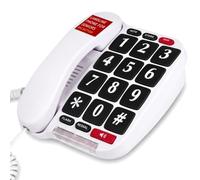Uvital - Teléfono fijo con botón grande para personas mayores, teléfono con cable con dial rápido y botón de emergencia SOS, compatible con timbre fuerte, volumen ajustable, manos libres, teléfono de