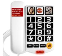 Uvital - Teléfono fijo con botón grande para personas mayores, teléfono para personas mayores con 3 marcación de un solo toque, línea fija con cable con botón de emergencia SOS, volumen ajustable