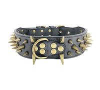 UVONOKAY - Collar con pinchos y tachuelas para perros grandes, piel de poliuretano (PU) de 5 cm de ancho, herrajes de metal resistentes, para pitbull, mastín, rottweiler y dóberman, ajustable, negro