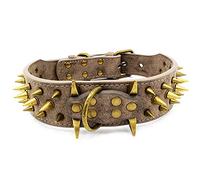 UVONOKAY - Collar con pinchos y tachuelas para perros grandes, piel de poliuretano (PU) de 5 cm de ancho, herrajes de metal resistentes, para pitbull, mastín, rottweiler y dóberman, ajustable, gris