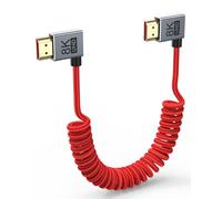 UVOOI Cable HDMI en espiral corto 8K, ángulo recto, cable de cámara HDMI 2.1 de 90 grados, 48 Gbps 4K a 240 fps 8K a 60 fps HDR eARC VRR para Sony FX30/A7S III, Canon C70, BMPCC 4K/6K, Atomos Ninja V